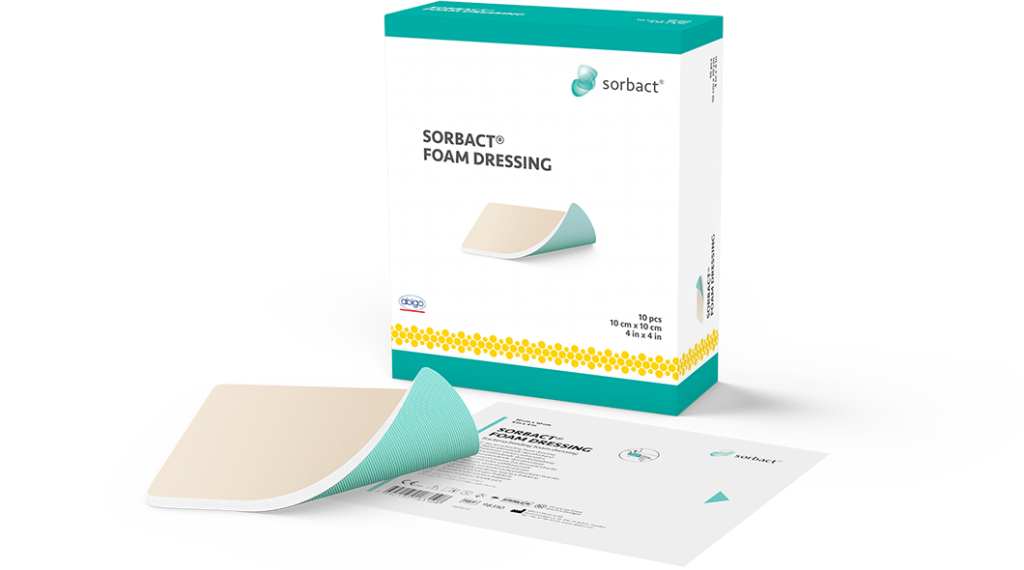 Sorbact Foam Dressing single product with primary and secondary product packaging