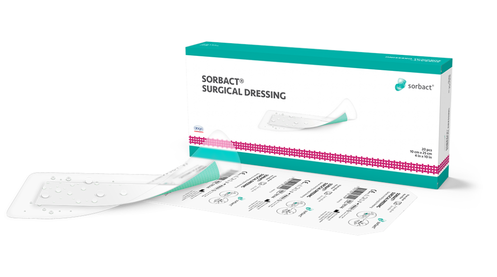 Sorbact Surgical Dressing single product with primary and secondary product packaging